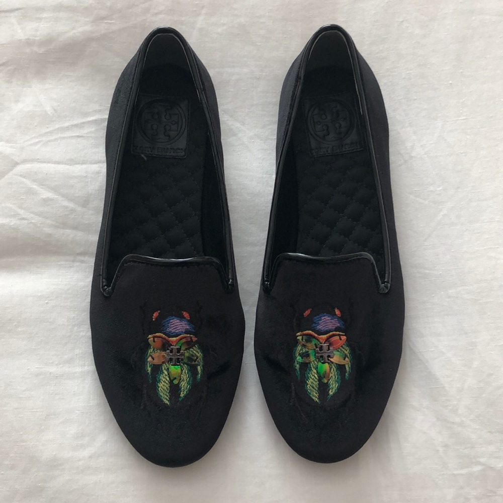 Tory Burch bug velvet loafers